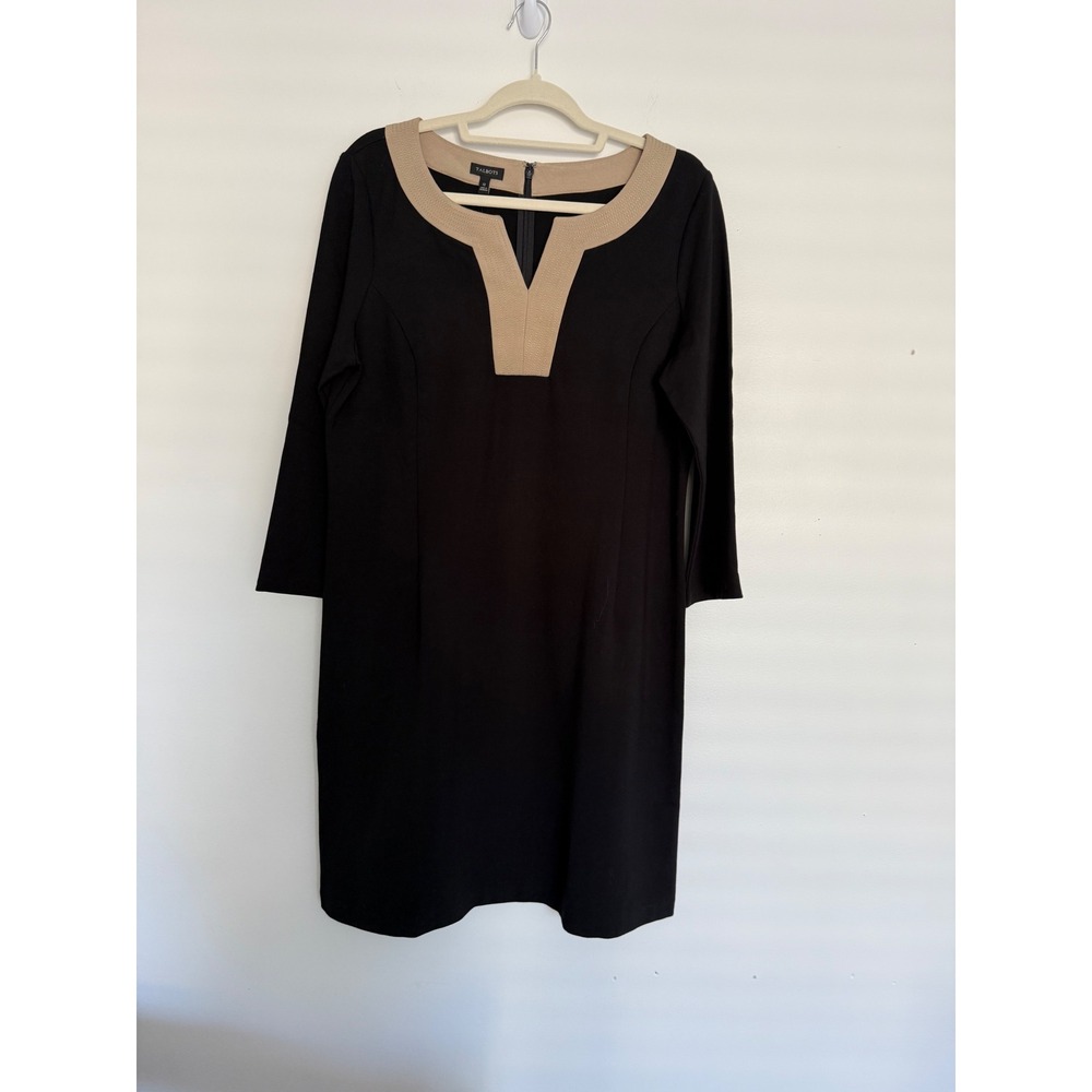NWT‎ Talbots Career Midi Sheath Dress 12 Black Tan Business Office Wear Academia
